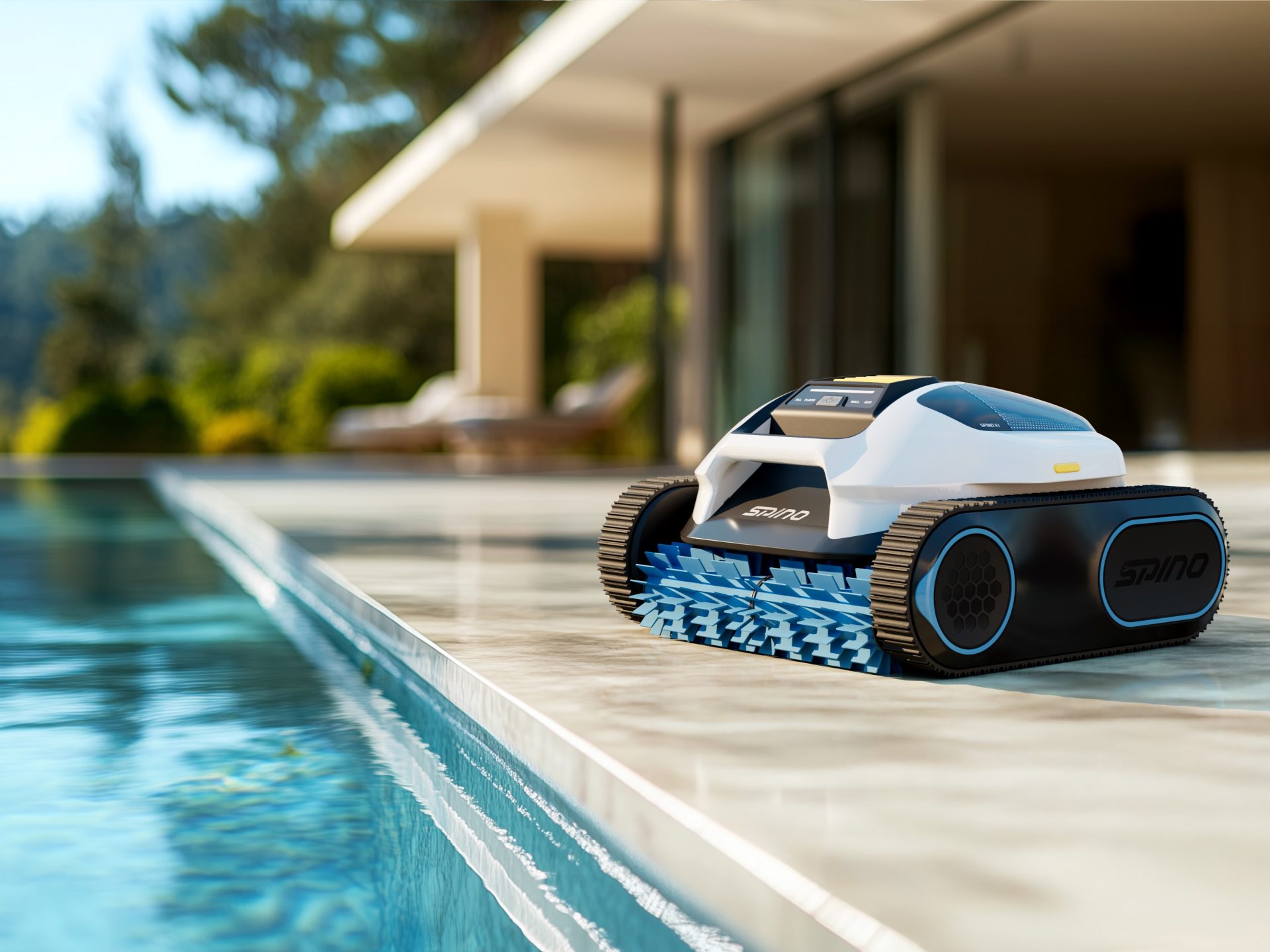 MAMMOTION SPINO E1 robotic pool cleaner poolside ready to work