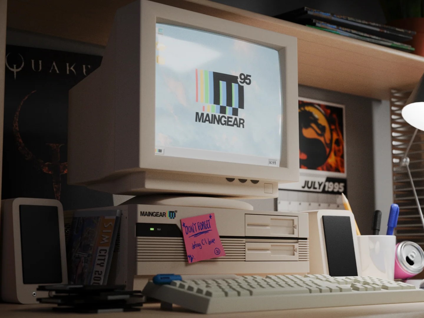 MAINGEAR Retro95 gaming pc for nostalgic experiences on desk
