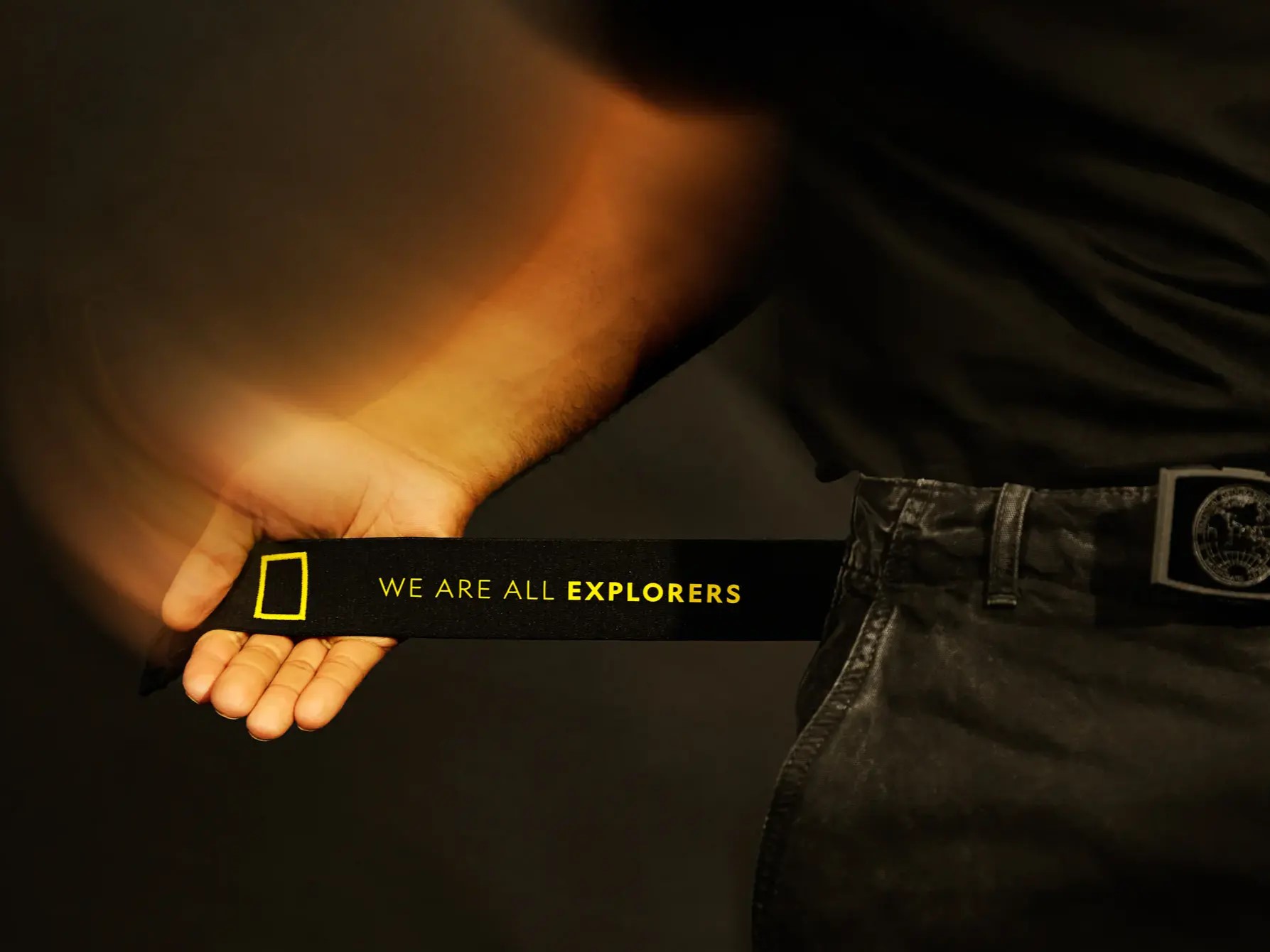 Arcade Belts x National Geographic we are explorers logo on band