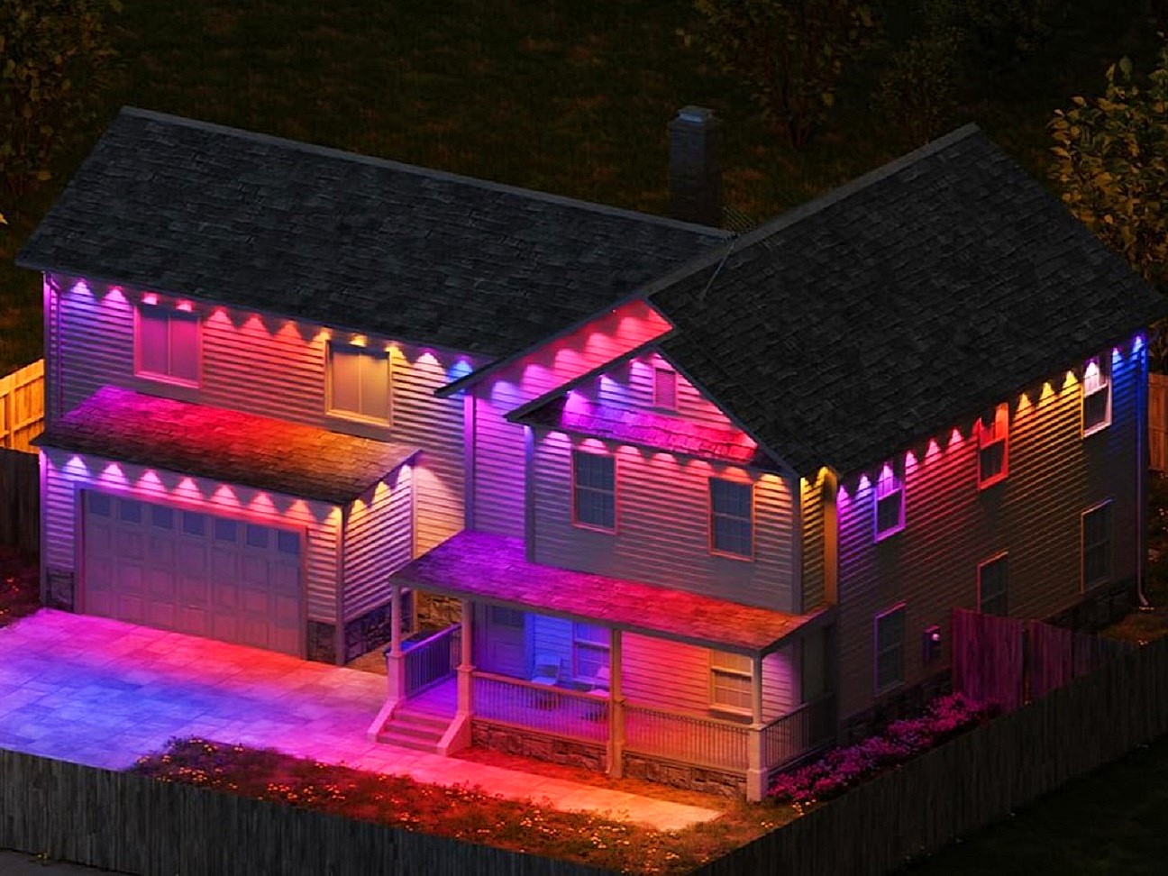 Lepro EE1 permanent outdoor lights surround roof of home